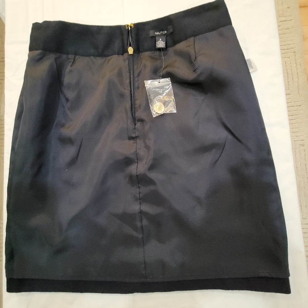 NAUTICA Navy blue Wool Blend Nautical Skirt Front Gold Buttons Size 6 - Picture 7 of 8
